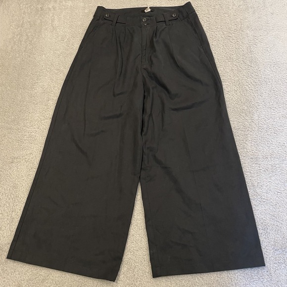 Madewell The Harlow Wide Leg Pant Womens 10 True Black Drapey Twill Linen Blend - Picture 1 of 15